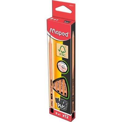 12x Maped M850024 Bleistift BLACK'PEPS, B, schwarz/orange