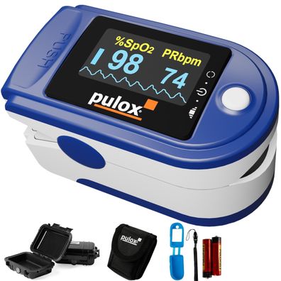 Pulox PO-200 Pulsoximeter Set Blau Messung SpO2 Puls und PI am Finger