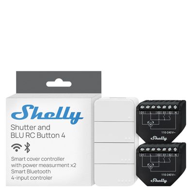 Shelly Shutter 2 Stéck und BLU RC Button 4 Bundle WLAN Rolladenschalter