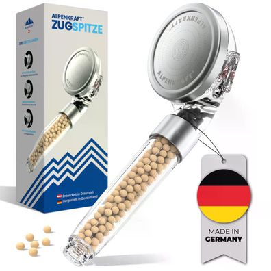 AlpenKraft ZugSpitze Premium Duschkopf mit Filter Wassersparend 3 Strahlarten