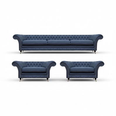 Blau Luxus Komplett 3tlg Design Modern Sofagarnitur Wohnzimmer Chesterfield