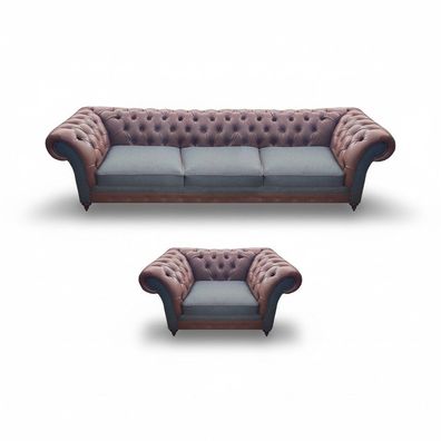 Moderne Designer Sofagarnitur Polster Set Luxus Leder Sofas Couchen Chesterfield