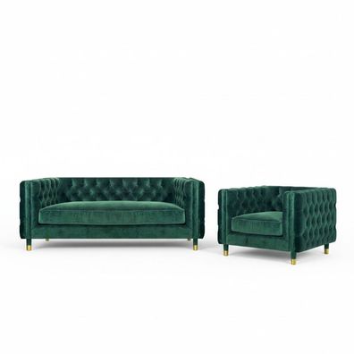 Modern Grün Design Sofa Couch Dreisitze Stoff Sessel Sofagarnitur Chesterfield