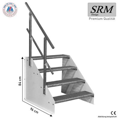 4 Stufen Treppe Breite 60 - 160 cm Standtreppe Höhe 84 cm weiß 1x Geländer