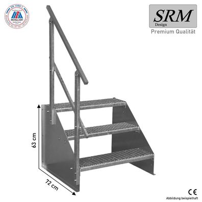 3 Stufen Treppe Breite 60 - 160 cm Standtreppe Höhe 63 cm verzinkt 1x Geländer