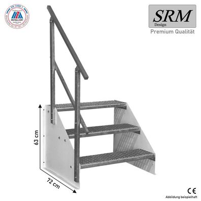 3 Stufen Treppe Breite 60 - 160 cm Standtreppe Höhe 63 cm weiß 1x Geländer