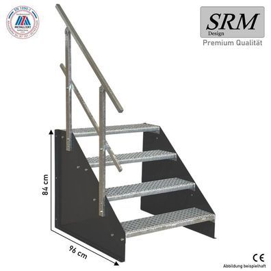 4 Stufen Treppe Breite 60 - 160 cm Standtreppe Höhe 84 cm anthrazit 1x Geländer