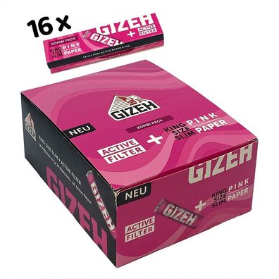 Gizeh Kombi Pack PINK 16x: King Size Slim Heft à 34 Papers + 16 Active Filter