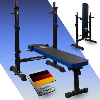 Fjoerdesports Hantelbank mit Ablage, Verstellbare Höhe & Klappbar, Blau/Schwarz