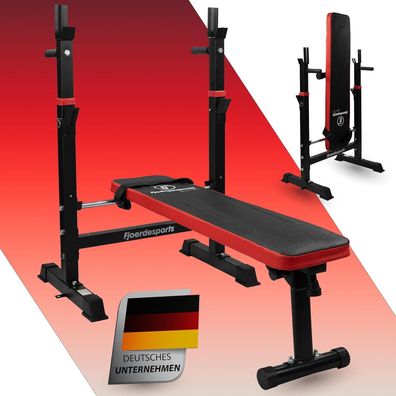 Fjoerdesports Hantelbank mit Ablage, Verstellbare Höhe & Klappbar, Rot/Schwarz