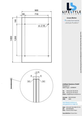 Glaszentrum Hagen 140x90 cm Glasvordach Klar V2A-LB