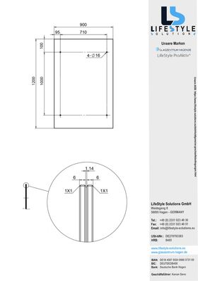 Glaszentrum Hagen 120x90 cm Glasvordach Grau V2A-LB