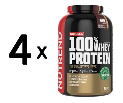 4 x Nutrend 100% Whey Protein, Chocolate & Hazelnut - 2250g