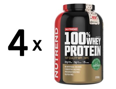 4 x Nutrend 100% Whey Protein, Cookies & Cream - 2250g