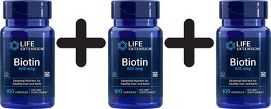 3 x Life Extension Biotin, 600mcg - 100 caps