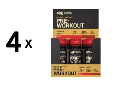 4 x Optimum Nutrition Gold Standard Pre-Workout Shot (12x60ml) Cola