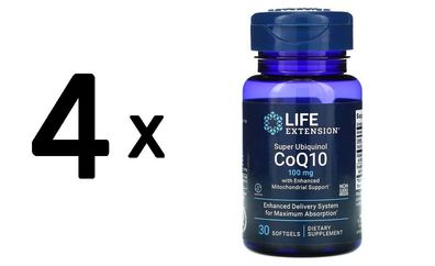 4 x Life Extension Super Ubiquinol CoQ10 with Enhanced Mitochondrial Support, 100mg