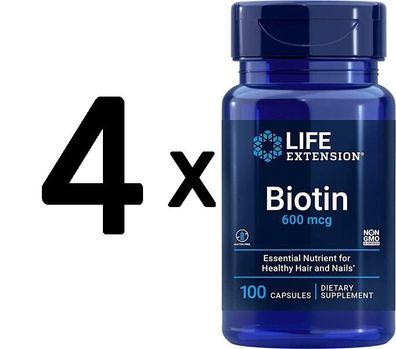 4 x Life Extension Biotin, 600mcg - 100 caps