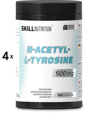 4 x Skill Nutrition N-Acetyl-L-Tyrosine, 500mg - 120 vegan caps