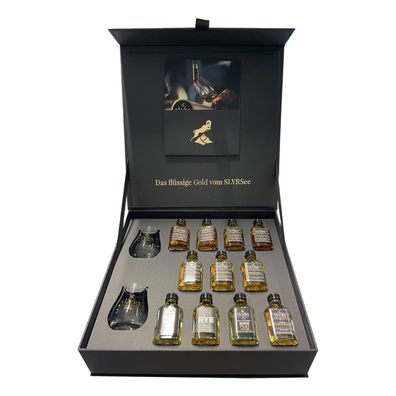 Slyrs Malt Whisky Tastingbox mit 2 Whisky Tumblern, 31-51% Vol. 11x 0,02 l