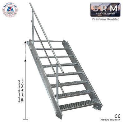 8 Stufen Stahltreppe Breite 60 - 160cm Geschosshöhe 120 - 160cm Geländer einseitig