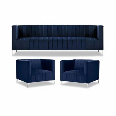 Navy Blau Sofagarnitur Dreisitzer Stoff Neu Kreative Design Sofa 2 Sessel Modern