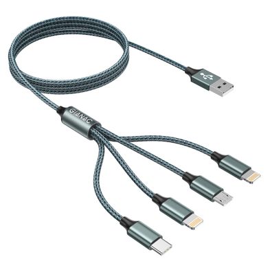 GIANAC Multi-Ladekabel 4-in-1 1,2 m Nylon USB-C Micro Lightning Grén