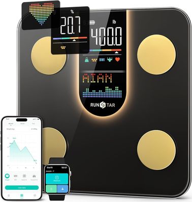 Runstar Körperfettwaage Personenwaage 8-in-1 VA-Display App 22 Körperwerte
