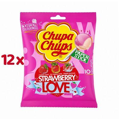 Chupa Chups Strawberry Love Lollipops Erdbeere 12x 120g