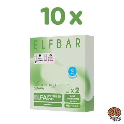 ELFBAR ELFA POD Kiwi Passionfruit Guava 0mg/ml Nikotin 10x 2 Pods, nikotinfrei
