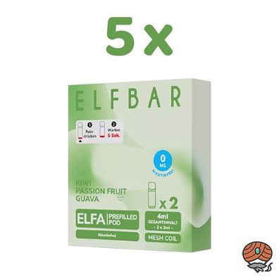 ELFBAR ELFA POD Kiwi Passionfruit Guava 0mg/ml Nikotin 5x 2 Pods, nikotinfrei