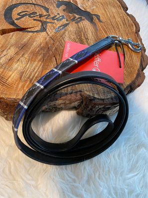 Kieffer Hunde Leder Leine BUENOS AIRES schwarz mit dunkelgrau grau blau Muster