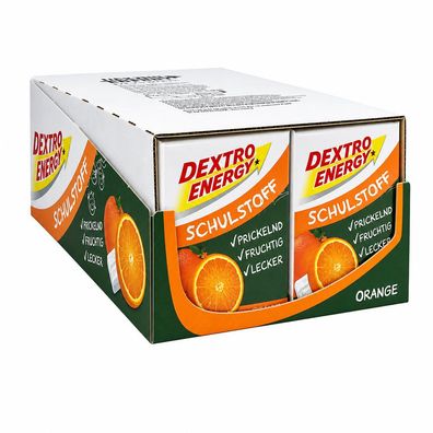 Dextro Energy Schulstoff Orange, Traubenzucker mit Orangengeschmack, 12x 50g