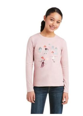 ARIAT Kindershirt Powder Ponies, Langarm, ash rose