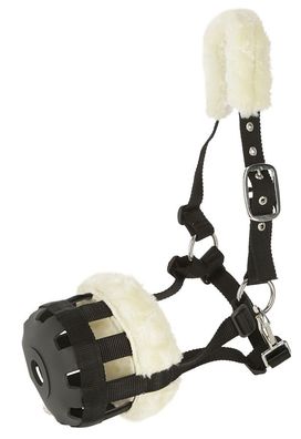 Covalliero Maulkorb Fressbremse Pferd Teddyfleece schwarz