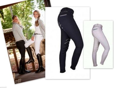 QHP Reithose Regan Silikon Vollbesatz Full Grip navy und weiß Turnier Damen