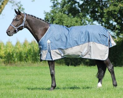 QHP Turnout Decke Luxus Highneck, mit Fleecefutter, Denim