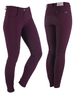 QHP Damen Reithose Charlene aubergine Vollbesatz