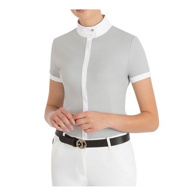 Equiline Damen Turnier Shirt Eulae silver sconce hellgrau mit weißem Kragen