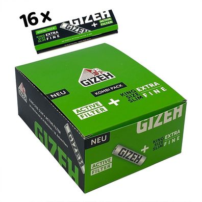 Gizeh Kombi Pack BLACK 16x: King Size Slim Heft à 34 Papers + 16 Active Filter