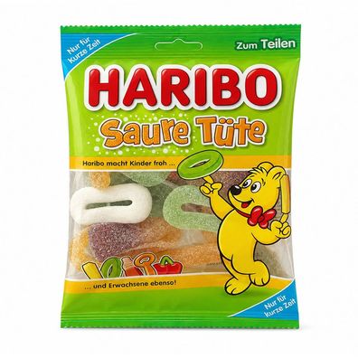 HARIBO Saure Tüte, Fruchtgummi, teilweise mit Schaumzucker 175g