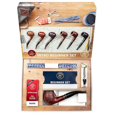 VAUEN Intro #5 Pfeifen Beginner Set mit brauner sandgestrahlter Pfeife + Zubehör