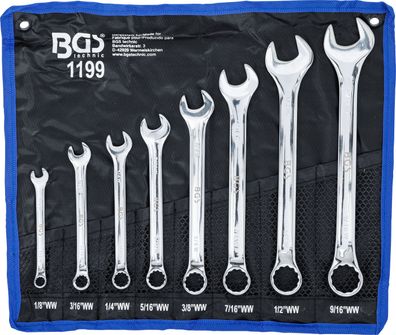 Maul-Ringschlüssel-Satz | Zollgrößen | SW 1/8" - 9/16" Withworth | 8-tlg. BGS