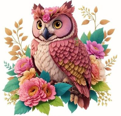Bügelbild Bügelmotiv Eule Blumen floral Baby Mädchen verschiedene Größen