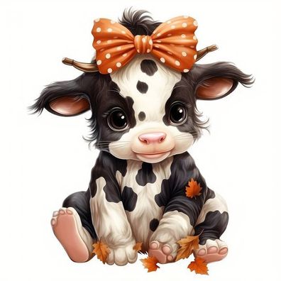 Bügelbild Bügelmotiv Kuh Kälbchen Blumen Mädchen verschiedene Größen