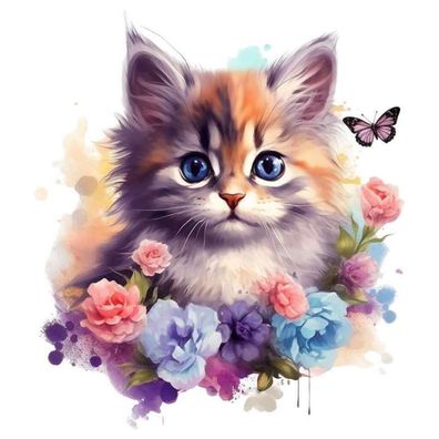 Bügelbild Bügelmotiv Katze Blumen floral Frühling Mädchen verschiedene Größen