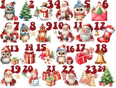 Bügelbild Bügelmotiv Zahlen für Adventskalender Weihnachten verschiedene Größen