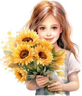 Bügelbild Bügelmotiv Sonnenblume Blume Sommer Frau Mädchen verschiedene Größen