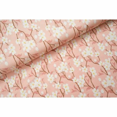 Jersey rosa weiß Kirschblüte Blumen floral Stoff nähen Damen Mädchen 25cm