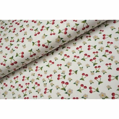 Jersey weiß offwhite Kirschen Cherry Blüten Stoff nähen Damen Mädchen 25cm